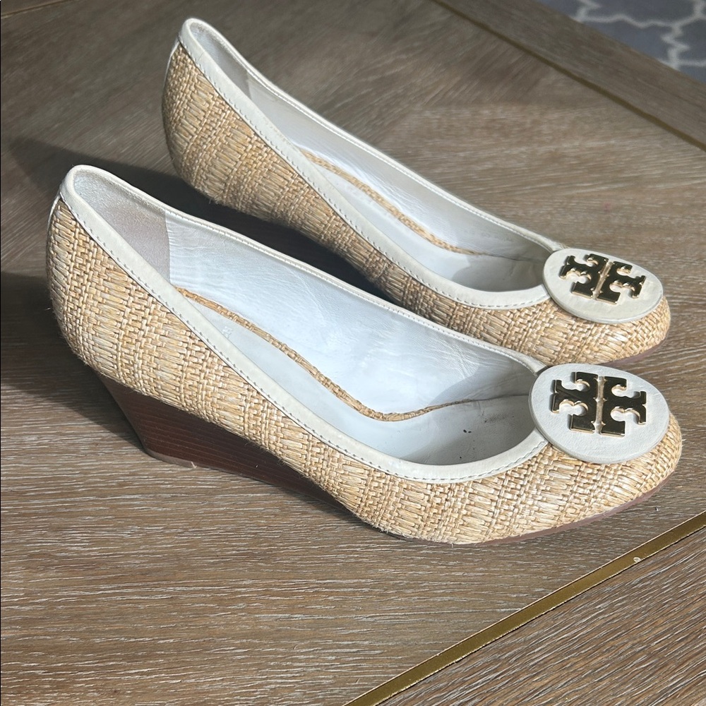 Tory Burch Beige Woven Wedges